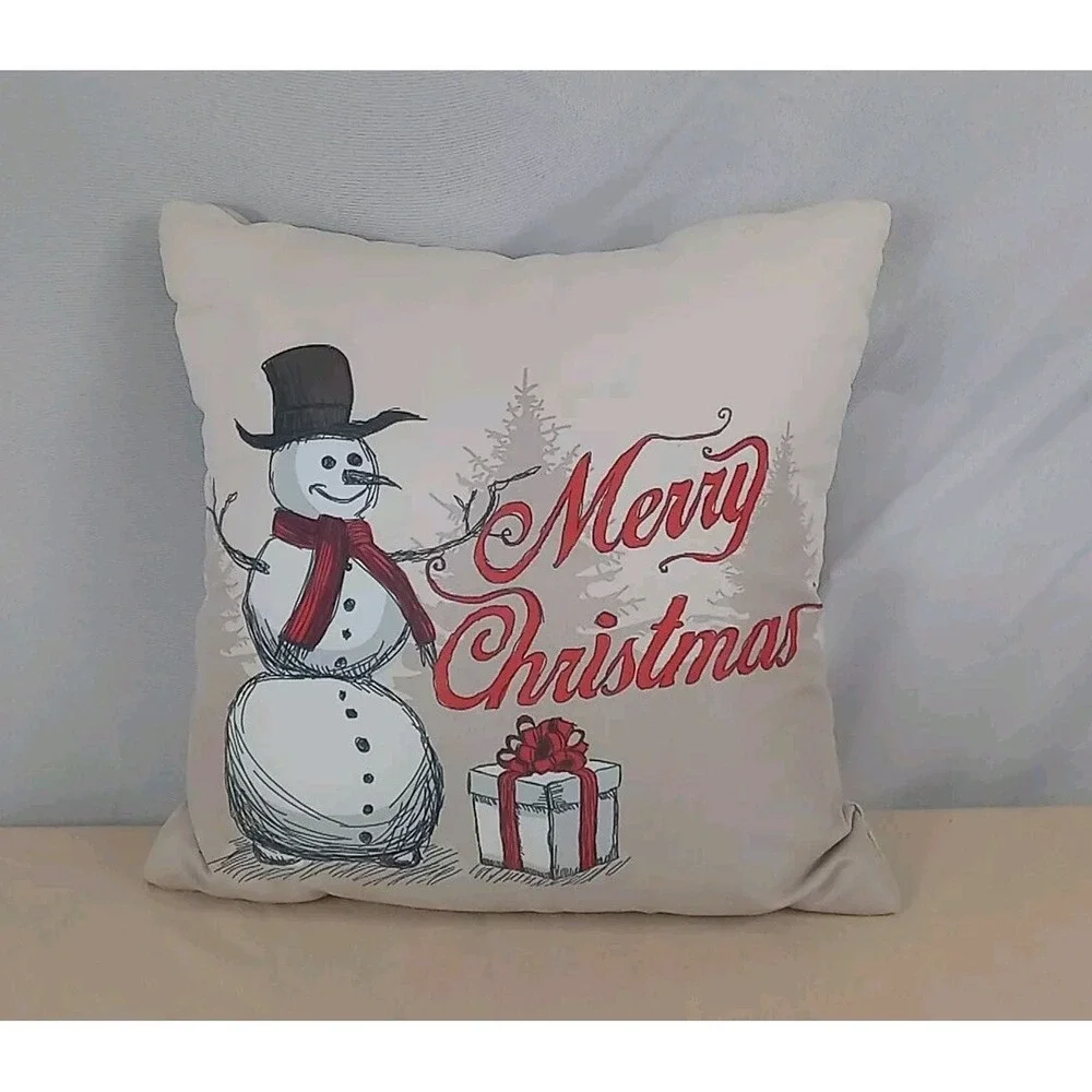 Merry Christmas Throw Pillow‎ Snowman Decorative Holiday Couch Pillow Decoration